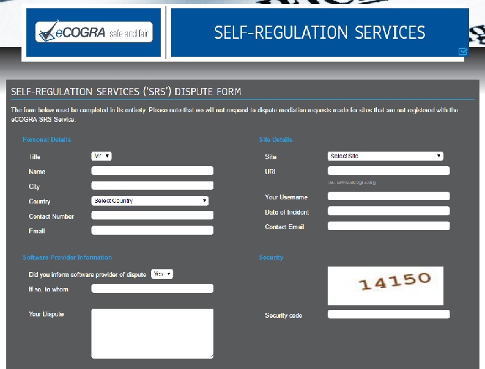 eCOGRA dispute form